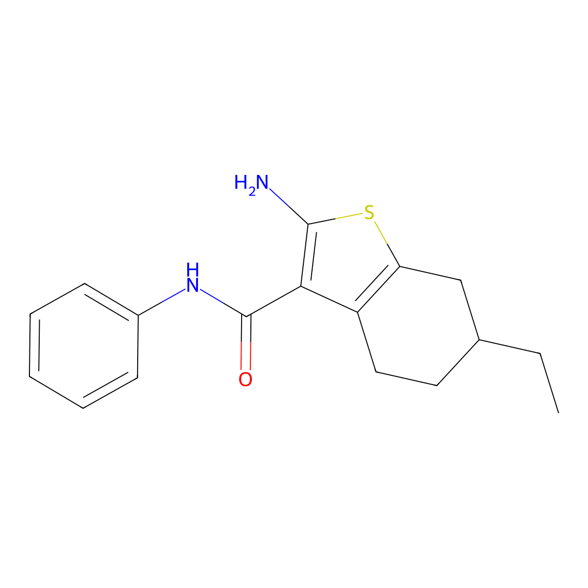2-amino-6-ethyl-N-phenyl-4,5,6,7-tetrahydro-1-benzothiophene-3-carboxamide molecular structure, CAS 590353-68-7