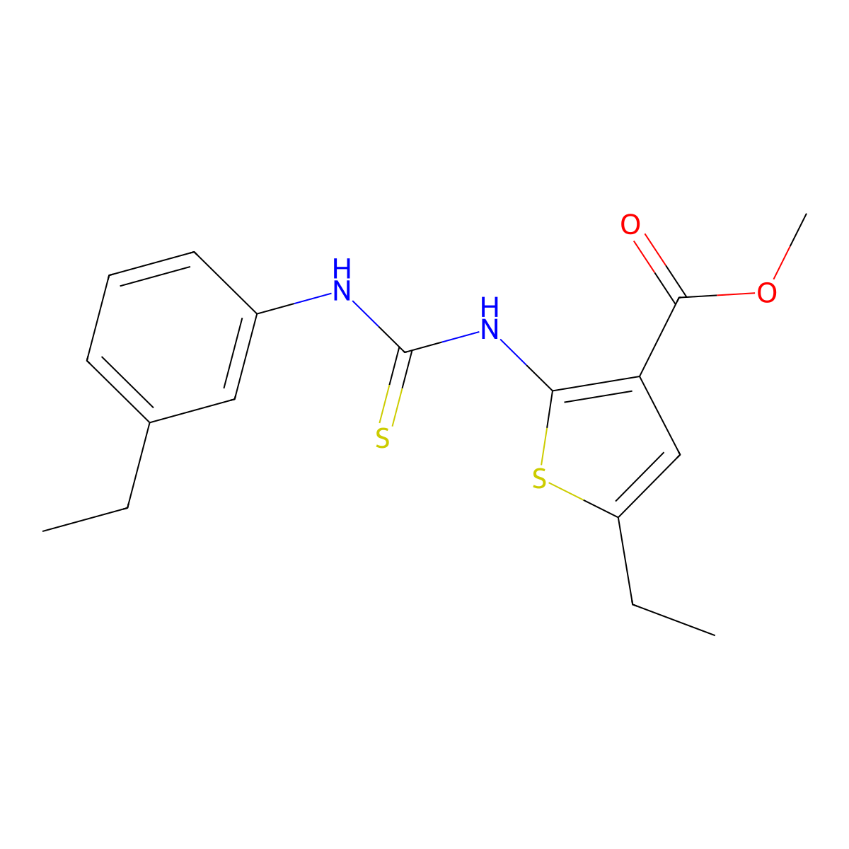 Methyl 5-ethyl-2-{[(3-ethylphenyl)carbamothioyl]amino}thiophene-3-carboxylate molecular structure, CAS 590353-84-7