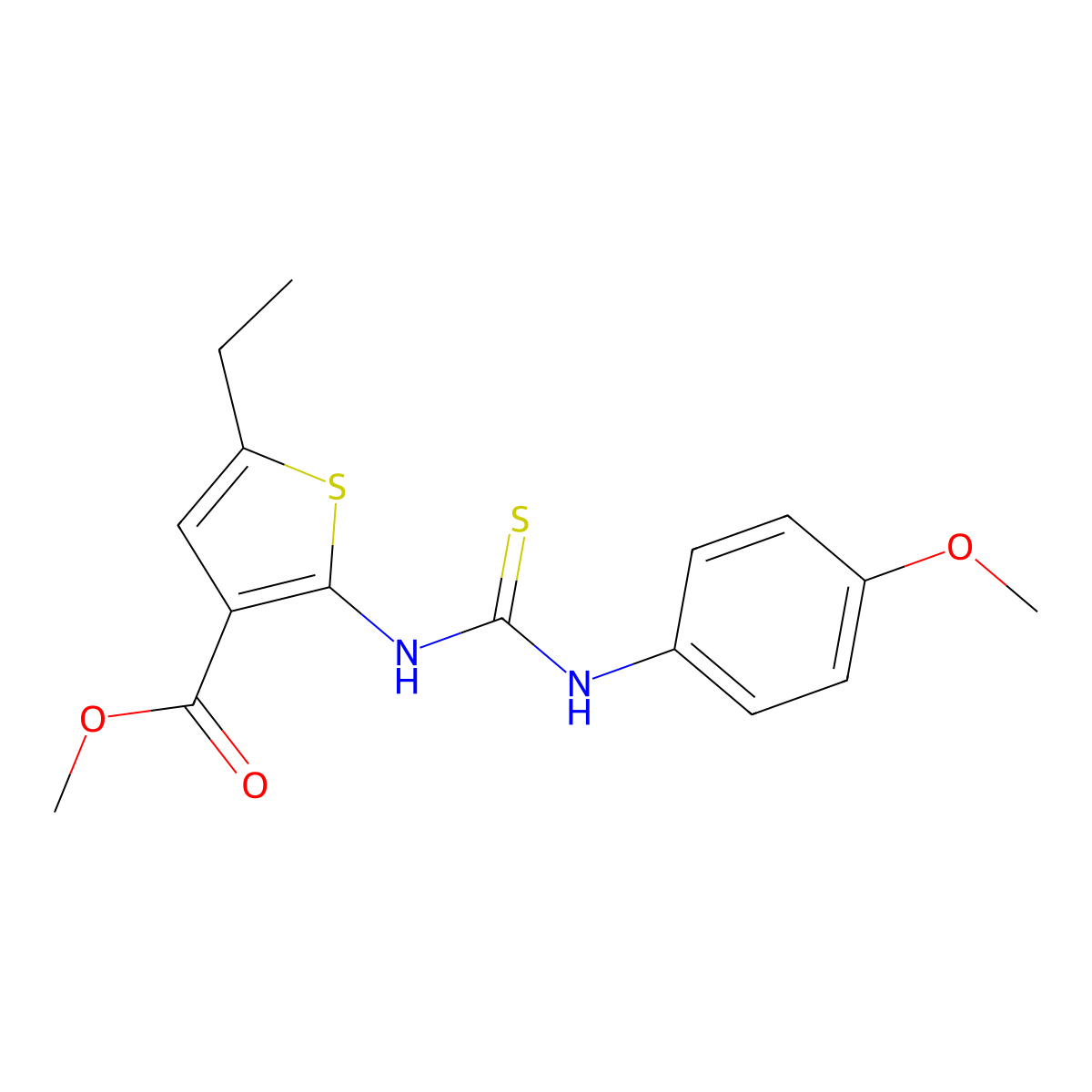 Methyl 5-ethyl-2-{[(4-methoxyphenyl)carbamothioyl]amino}thiophene-3-carboxylate molecular structure, CAS 590353-85-8