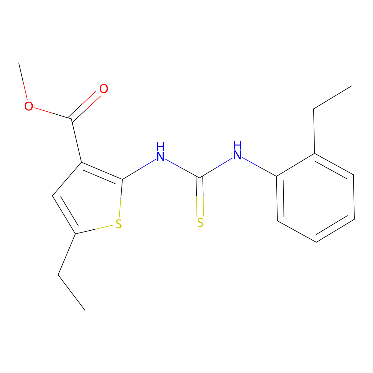 Methyl 5-ethyl-2-{[(2-ethylphenyl)carbamothioyl]amino}thiophene-3-carboxylate molecular structure, CAS 590353-88-1
