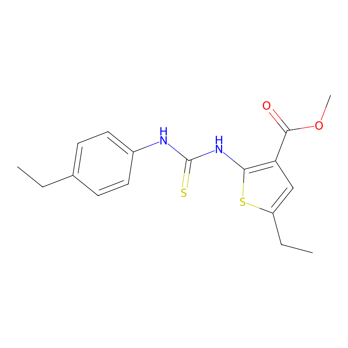 Methyl 5-ethyl-2-{[(4-ethylphenyl)carbamothioyl]amino}thiophene-3-carboxylate molecular structure, CAS 590353-90-5