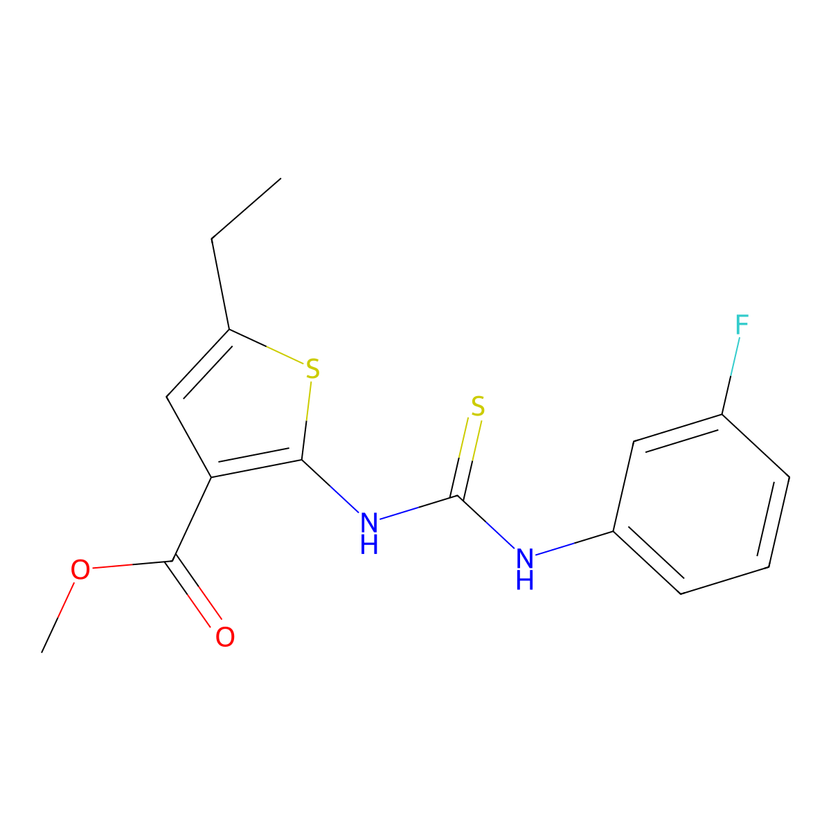 Methyl 5-ethyl-2-{[(3-fluorophenyl)carbamothioyl]amino}thiophene-3-carboxylate molecular structure, CAS 590353-96-1