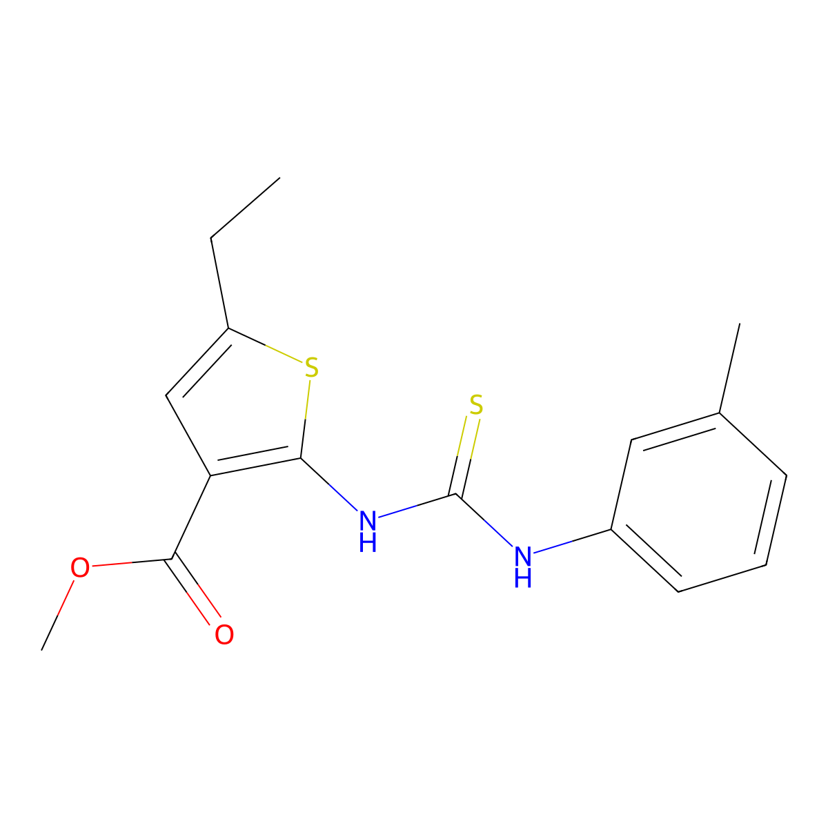 Methyl 5-ethyl-2-{[(3-methylphenyl)carbamothioyl]amino}thiophene-3-carboxylate molecular structure, CAS 590353-99-4