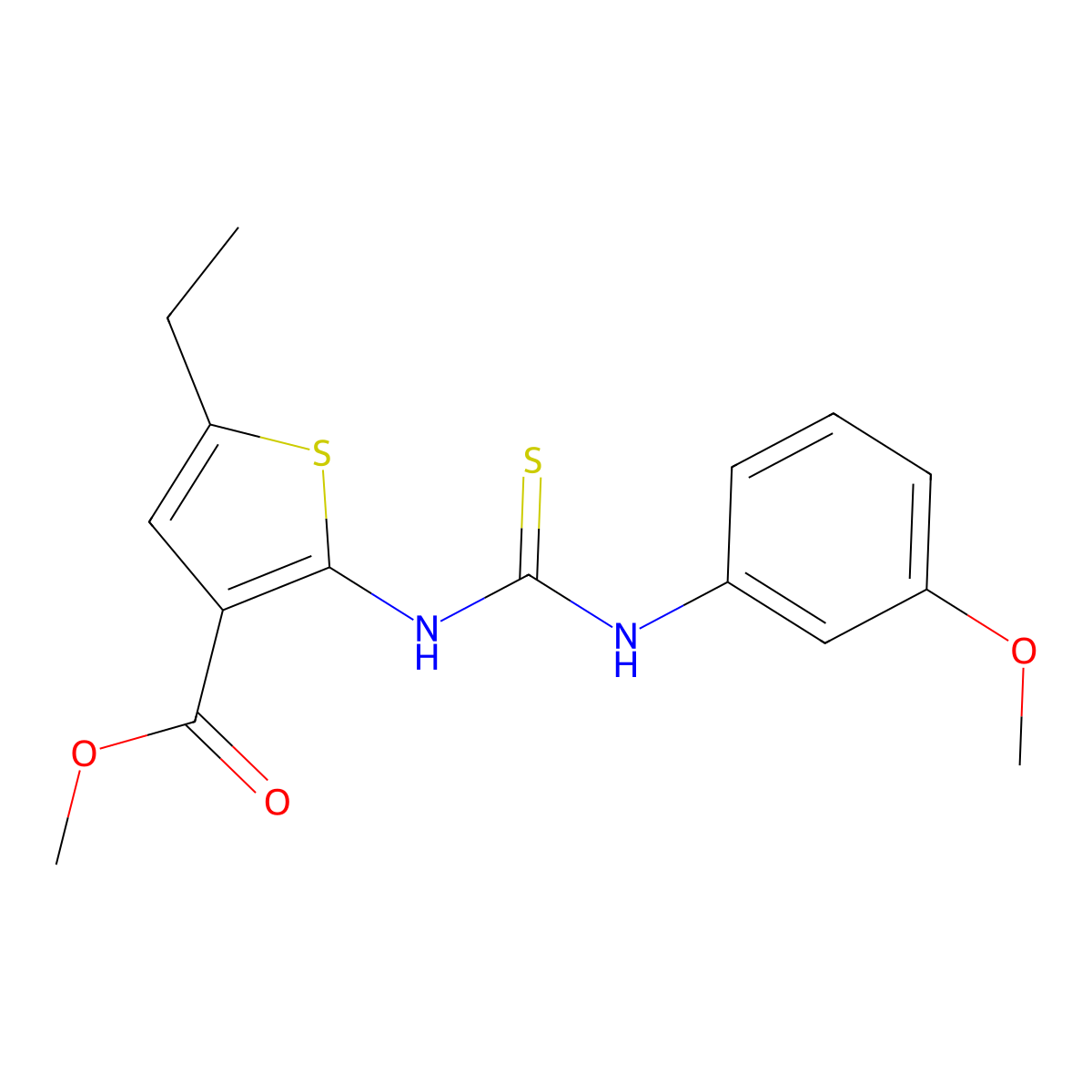 Methyl 5-ethyl-2-{[(3-methoxyphenyl)carbamothioyl]amino}thiophene-3-carboxylate molecular structure, CAS 590354-03-3