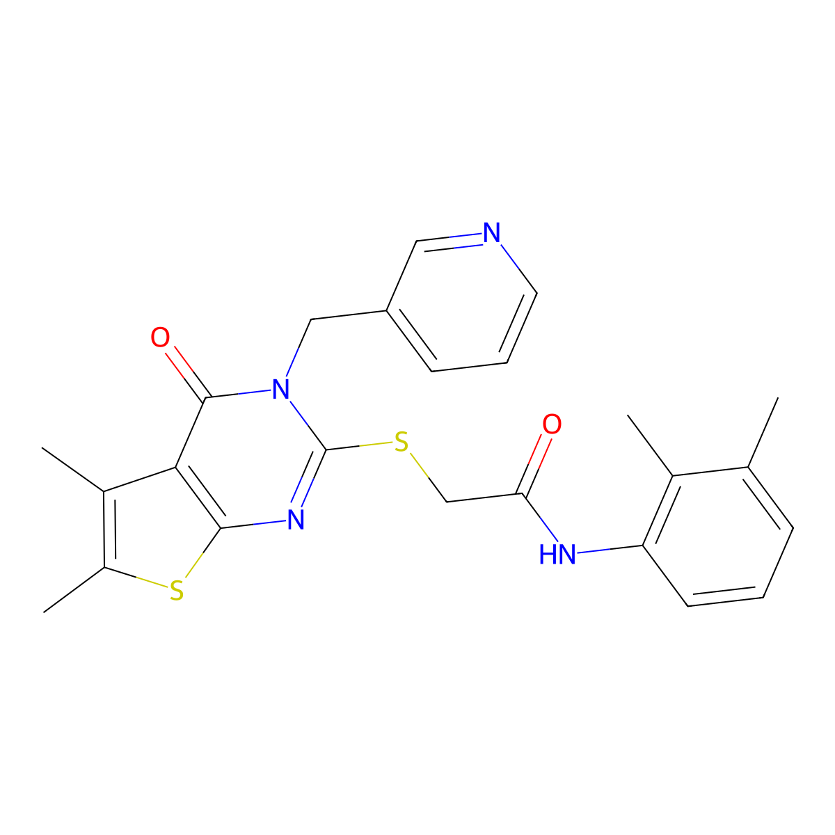 2-[5,6-dimethyl-4-oxo-3-(pyridin-3-ylmethyl)thieno[2,3-d]pyrimidin-2-yl]sulfanyl-N-(2,3-dimethylphenyl)acetamide molecular structure, CAS 590354-26-0
