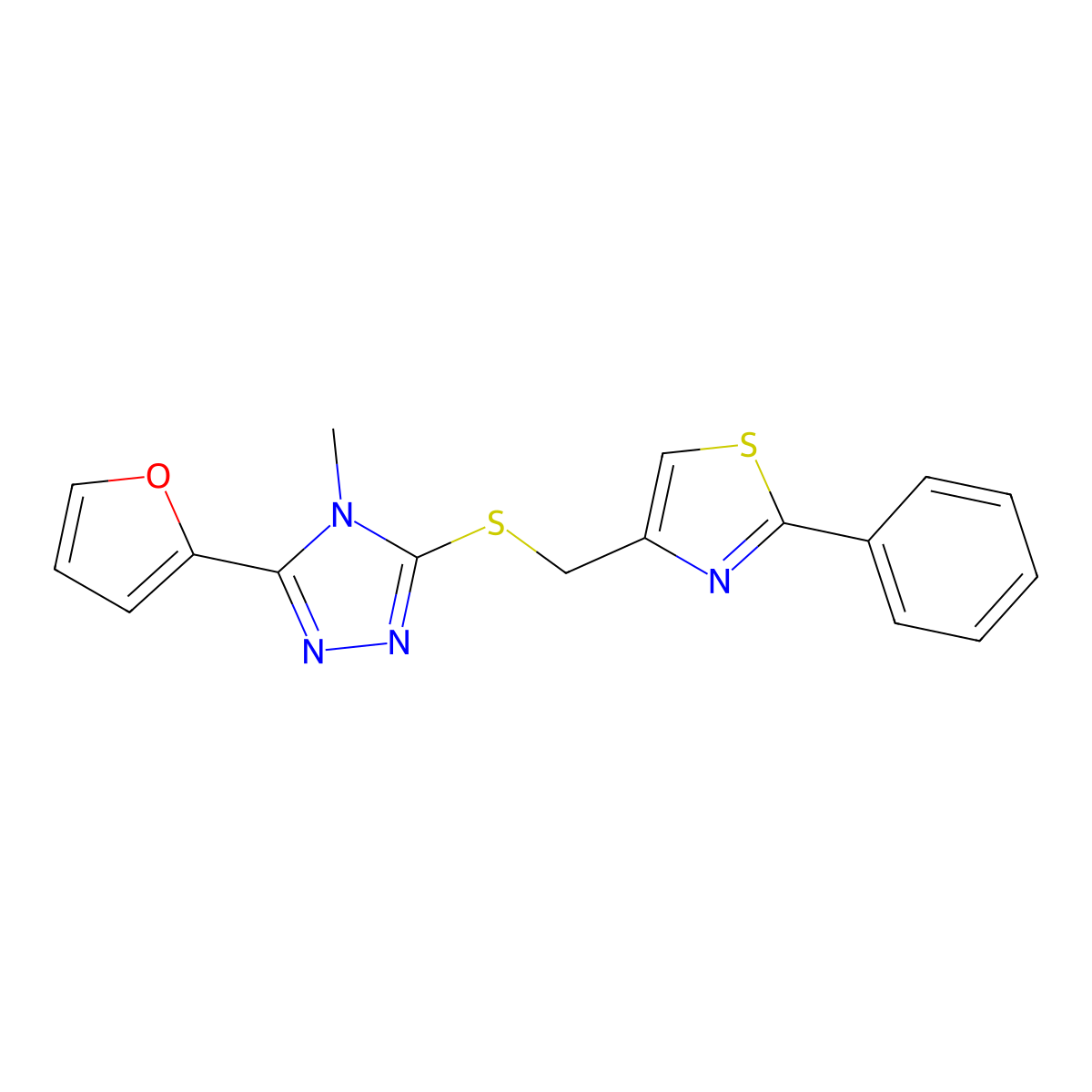 4-[[5-(Furan-2-yl)-4-methyl-1,2,4-triazol-3-yl]sulfanylmethyl]-2-phenyl-1,3-thiazole molecular structure, CAS 590354-43-1