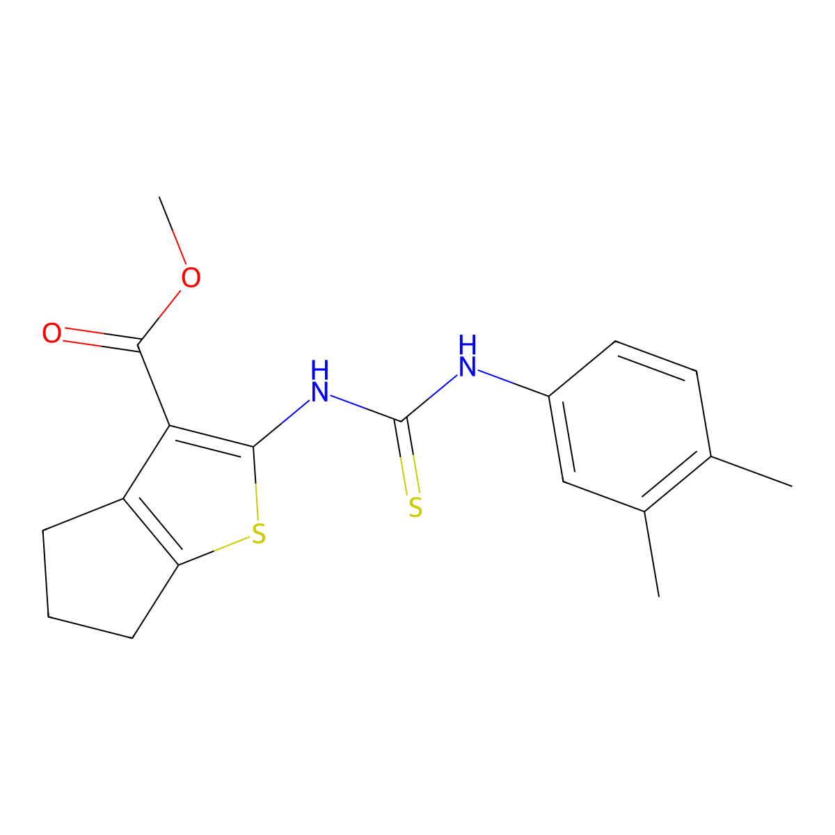 methyl 2-{[(3,4-dimethylphenyl)carbamothioyl]amino}-5,6-dihydro-4H-cyclopenta[b]thiophene-3-carboxylate molecular structure, CAS 590354-49-7