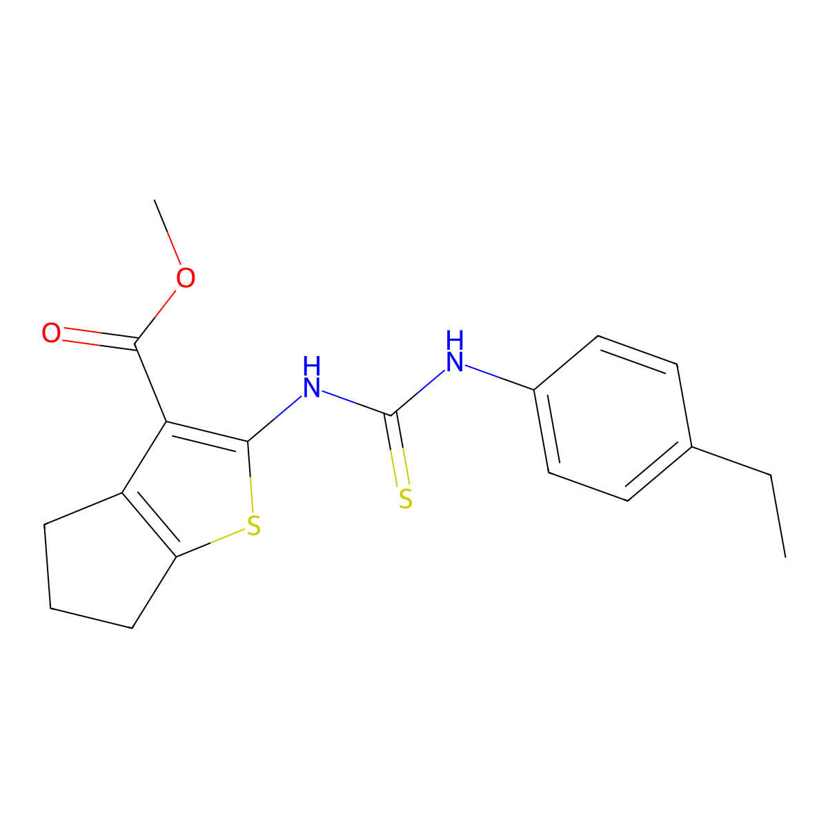 methyl 2-{[(4-ethylphenyl)carbamothioyl]amino}-5,6-dihydro-4H-cyclopenta[b]thiophene-3-carboxylate molecular structure, CAS 590354-50-0
