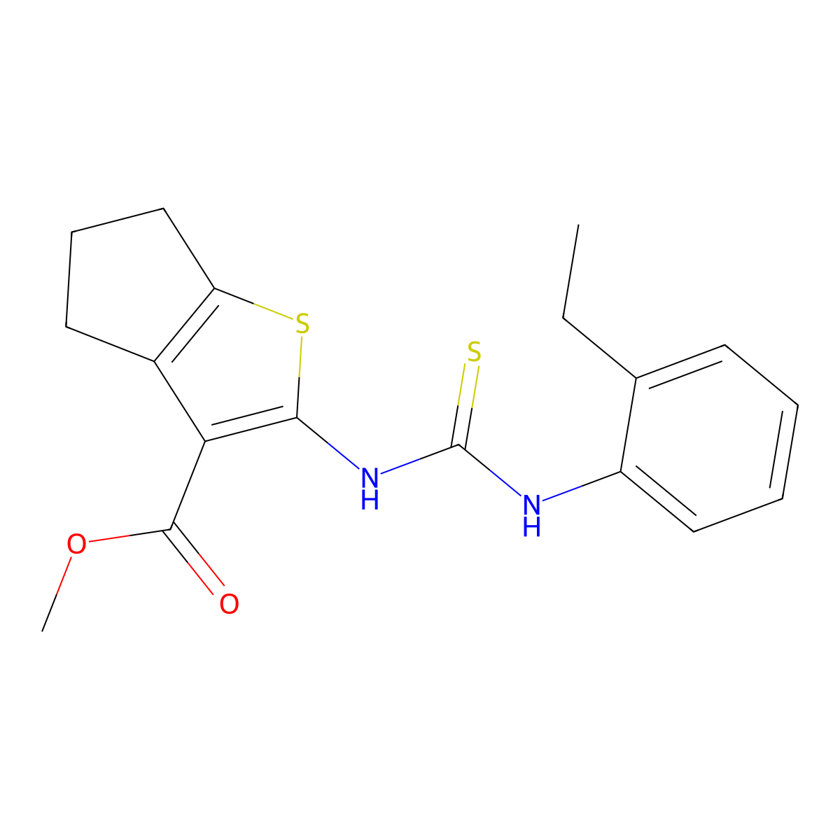 methyl 2-{[(2-ethylphenyl)carbamothioyl]amino}-5,6-dihydro-4H-cyclopenta[b]thiophene-3-carboxylate molecular structure, CAS 590354-56-6