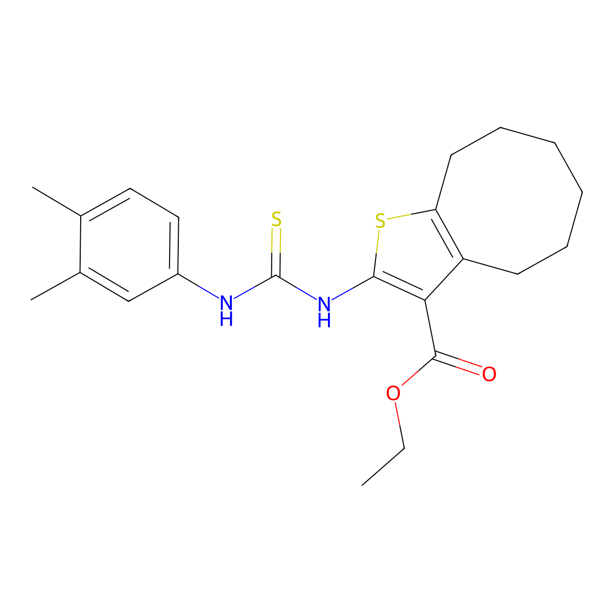 Ethyl 2-[(3,4-dimethylphenyl)carbamothioylamino]-4,5,6,7,8,9-hexahydrocycloocta[b]thiophene-3-carboxylate molecular structure, CAS 590354-69-1