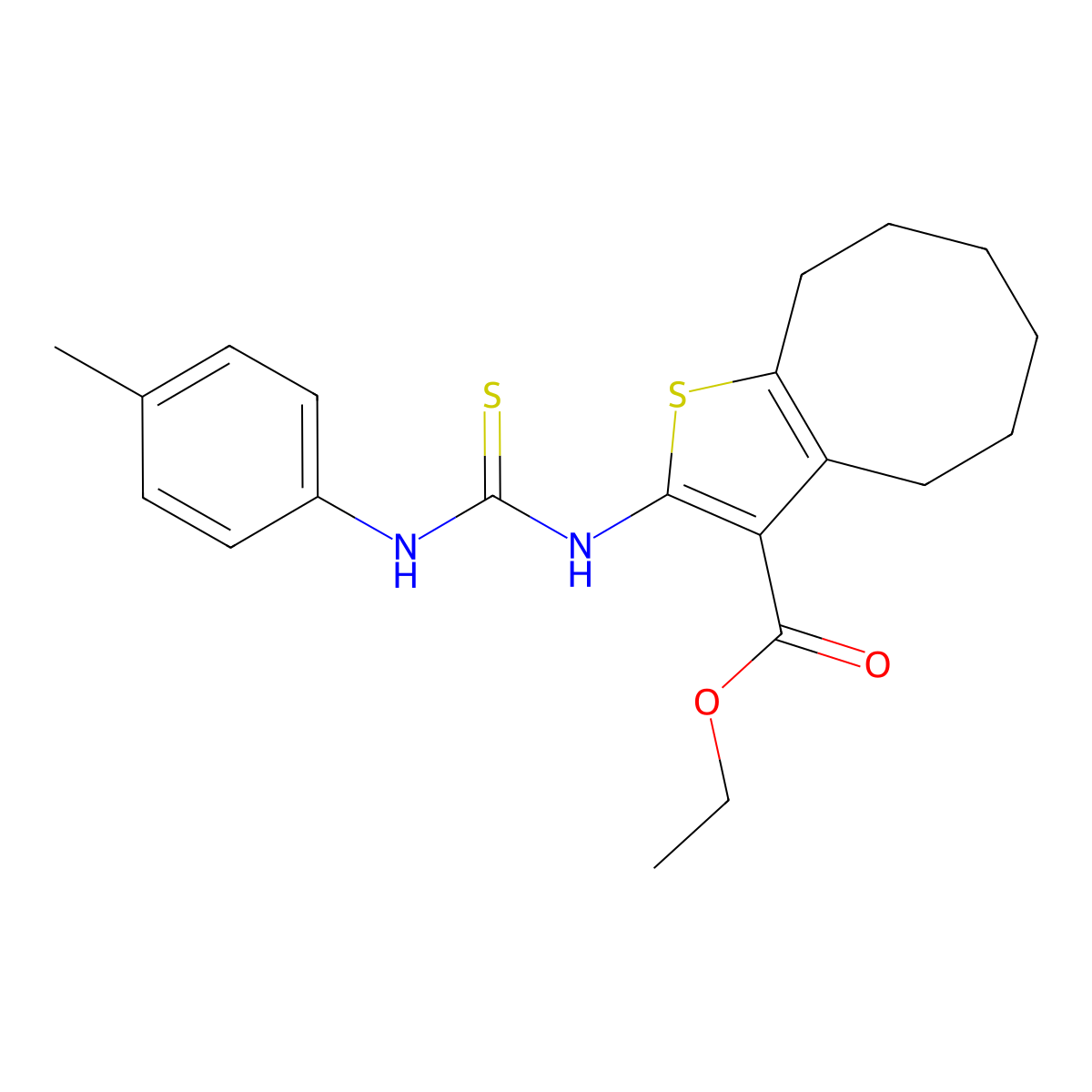 Ethyl 2-{[(4-methylphenyl)carbamothioyl]amino}-4,5,6,7,8,9-hexahydrocycloocta[b]thiophene-3-carboxylate molecular structure, CAS 590354-72-6