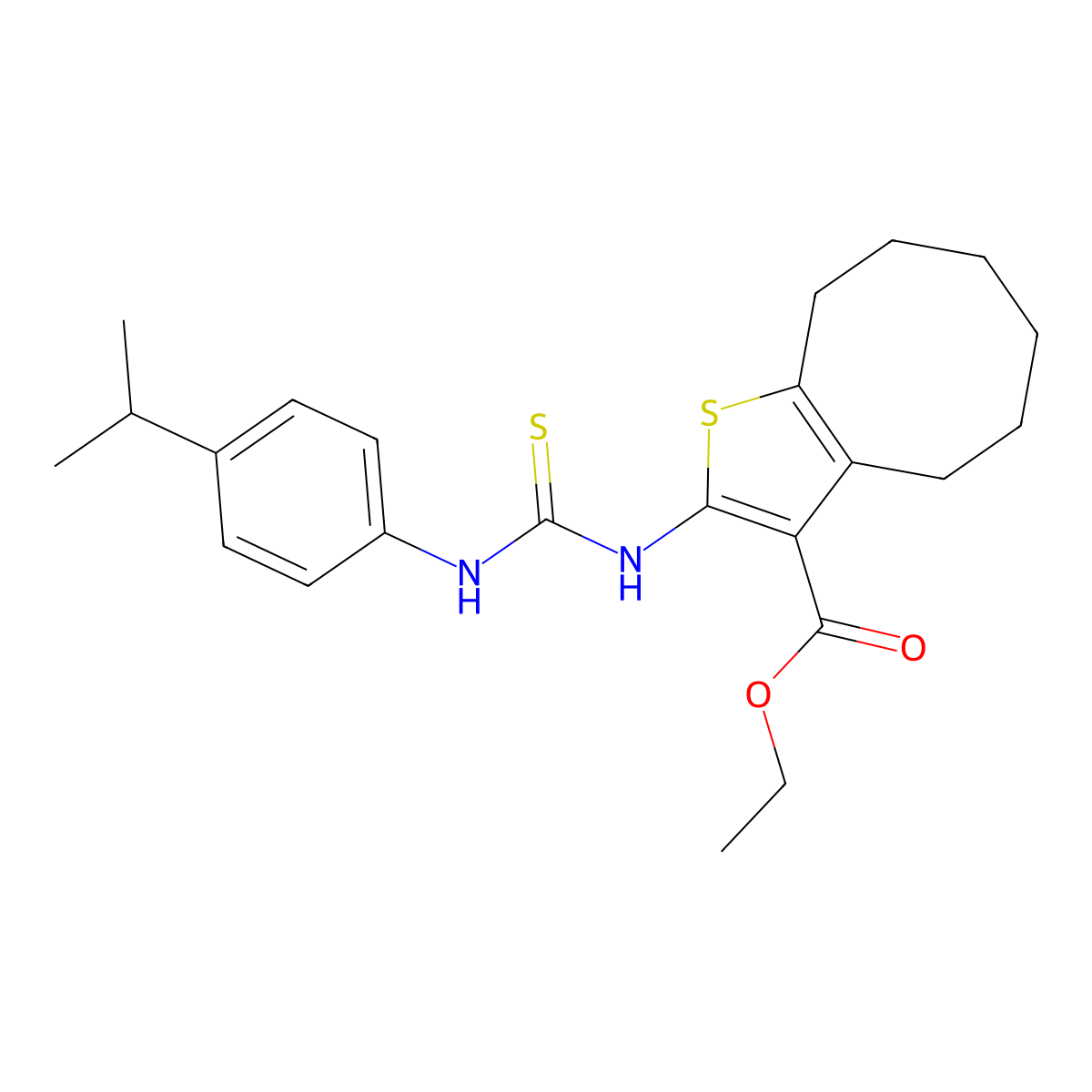 Ethyl 2-({[4-(propan-2-yl)phenyl]carbamothioyl}amino)-4,5,6,7,8,9-hexahydrocycloocta[b]thiophene-3-carboxylate molecular structure, CAS 590354-75-9