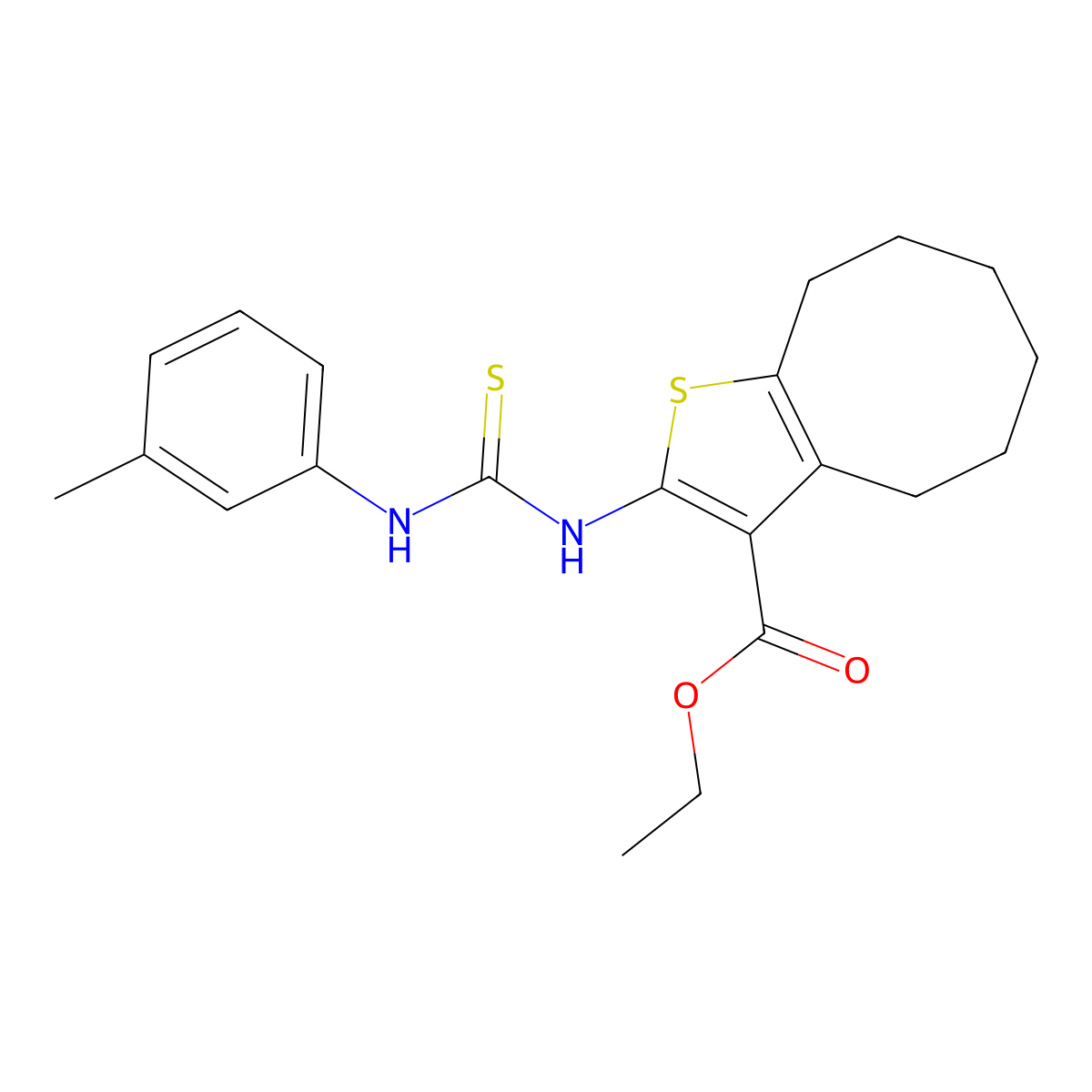 Ethyl 2-{[(3-methylphenyl)carbamothioyl]amino}-4,5,6,7,8,9-hexahydrocycloocta[b]thiophene-3-carboxylate molecular structure, CAS 590354-80-6