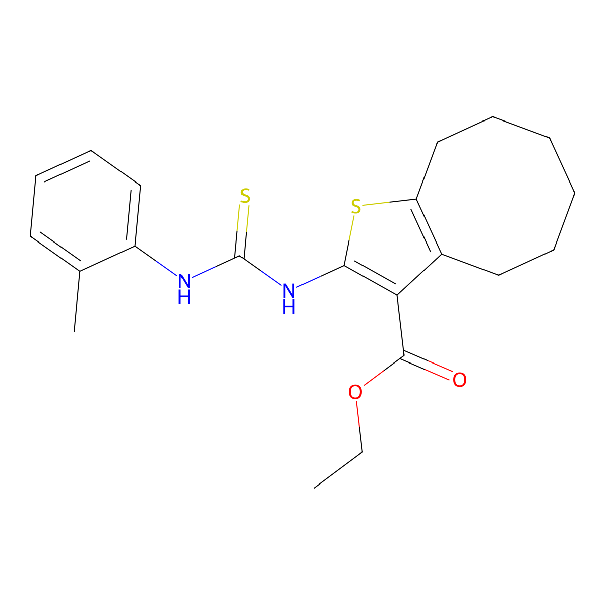 Ethyl 2-{[(2-methylphenyl)carbamothioyl]amino}-4,5,6,7,8,9-hexahydrocycloocta[b]thiophene-3-carboxylate molecular structure, CAS 590354-81-7