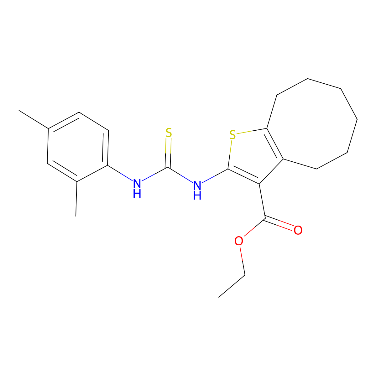 Ethyl 2-{[(2,4-dimethylphenyl)carbamothioyl]amino}-4,5,6,7,8,9-hexahydrocycloocta[b]thiophene-3-carboxylate molecular structure, CAS 590354-86-2