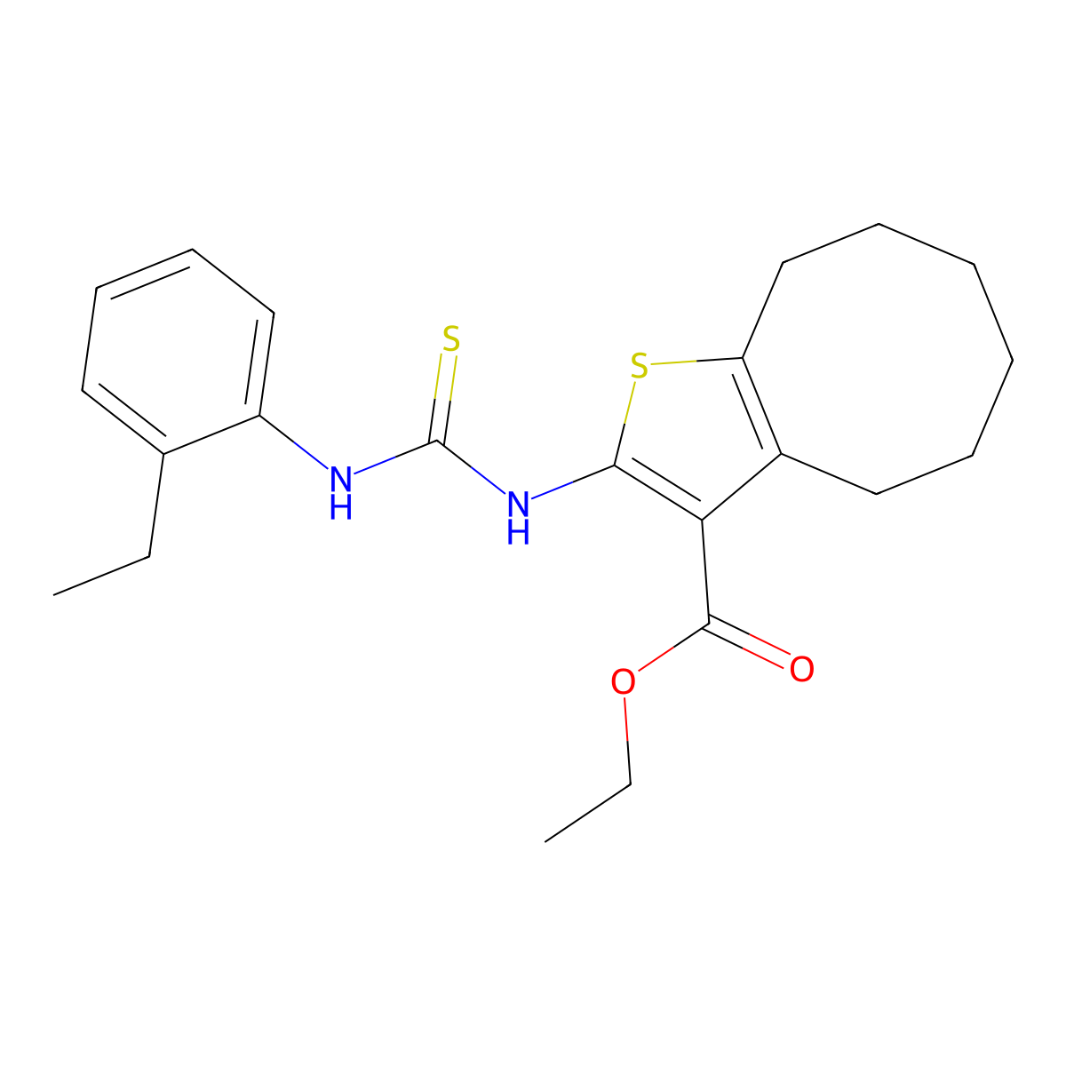 Ethyl 2-{[(2-ethylphenyl)carbamothioyl]amino}-4,5,6,7,8,9-hexahydrocycloocta[b]thiophene-3-carboxylate molecular structure, CAS 590354-90-8
