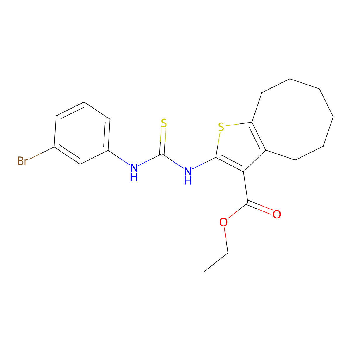 Ethyl 2-{[(3-bromophenyl)carbamothioyl]amino}-4,5,6,7,8,9-hexahydrocycloocta[b]thiophene-3-carboxylate molecular structure, CAS 590354-91-9
