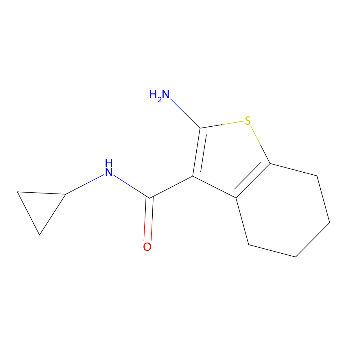 2-amino-N-cyclopropyl-4,5,6,7-tetrahydro-1-benzothiophene-3-carboxamide molecular structure, CAS 590355-47-8
