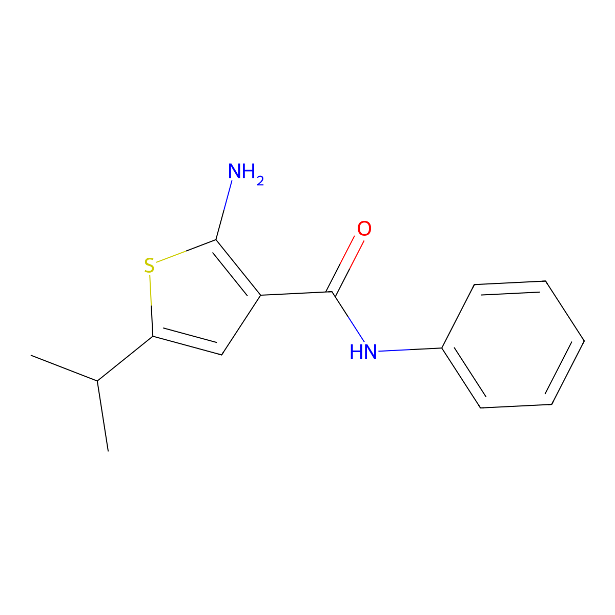 2-amino-5-isopropyl-N-phenylthiophene-3-carboxamide molecular structure, CAS 590355-48-9