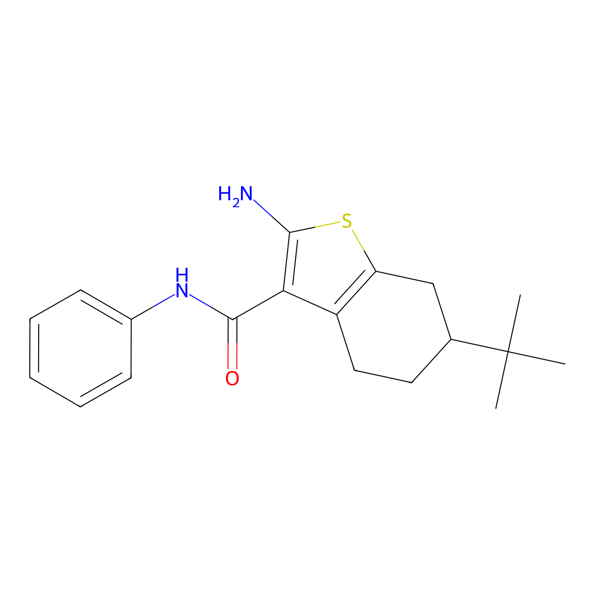 2-amino-6-tert-butyl-N-phenyl-4,5,6,7-tetrahydro-1-benzothiophene-3-carboxamide molecular structure, CAS 590355-63-8