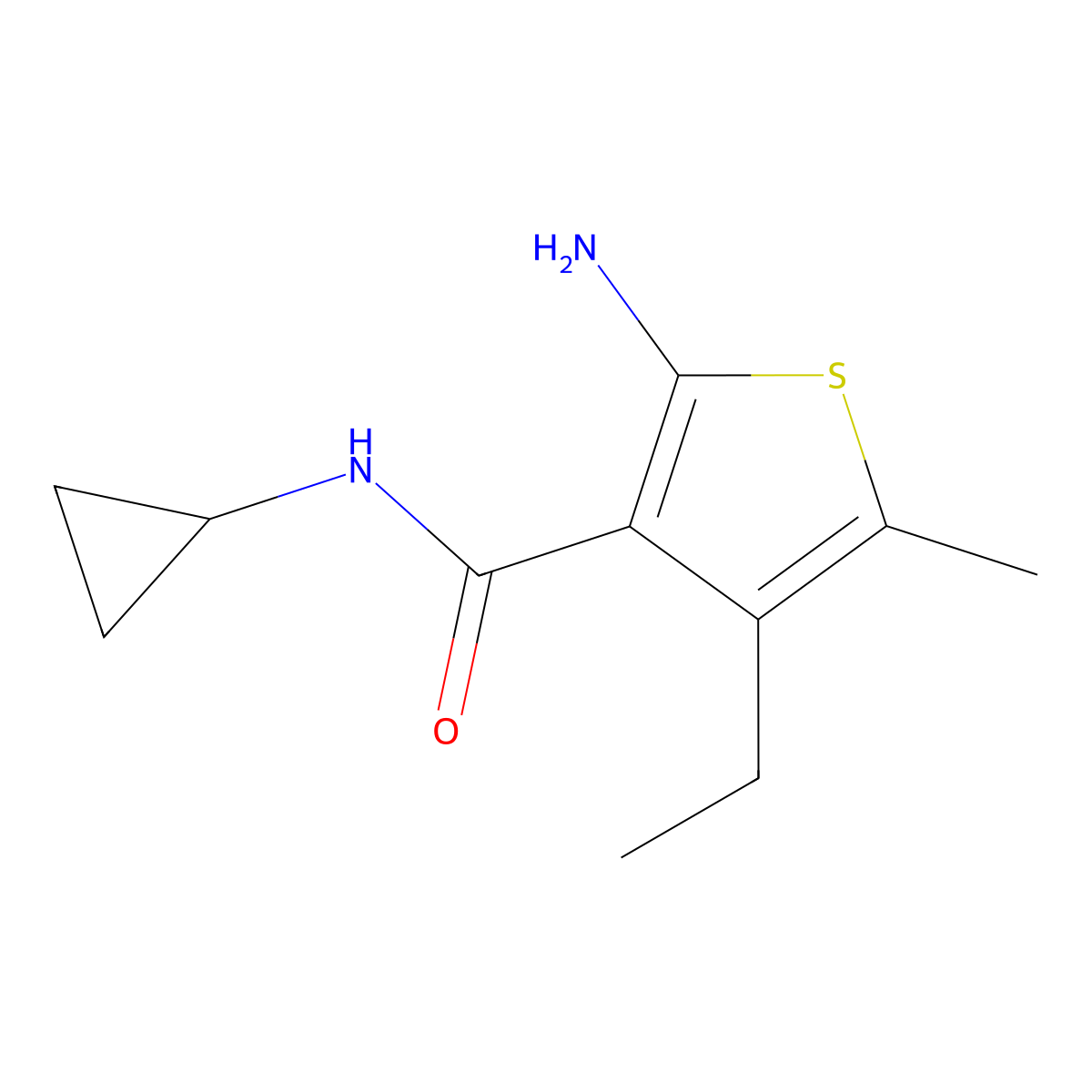 2-amino-N-cyclopropyl-4-ethyl-5-methylthiophene-3-carboxamide molecular structure, CAS 590355-64-9