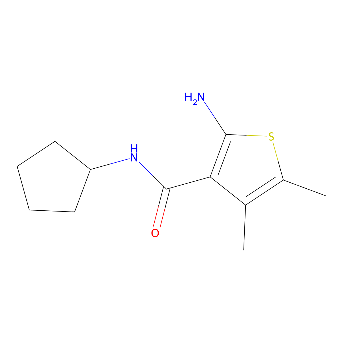 2-amino-N-cyclopentyl-4,5-dimethylthiophene-3-carboxamide molecular structure, CAS 590355-67-2