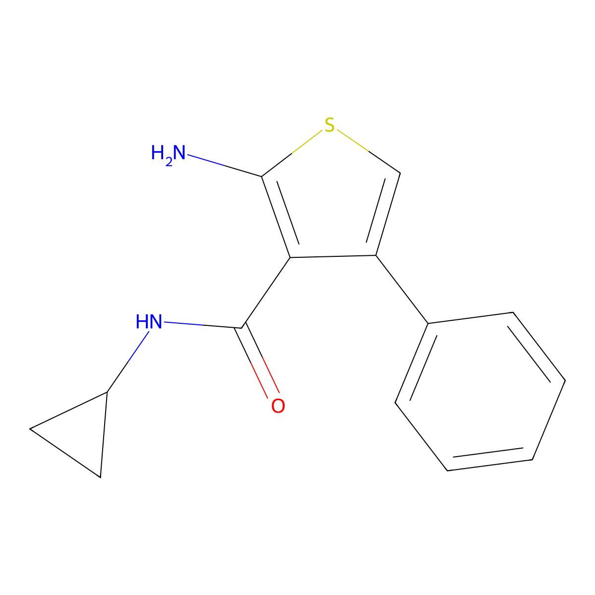 2-amino-N-cyclopropyl-4-phenylthiophene-3-carboxamide molecular structure, CAS 590355-70-7