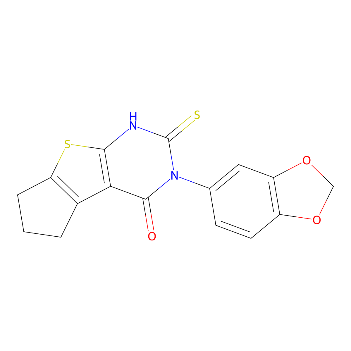 3-(1,3-benzodioxol-5-yl)-2-sulfanyl-3,5,6,7-tetrahydro-4H-cyclopenta[4,5]thieno[2,3-d]pyrimidin-4-one molecular structure, CAS 590355-71-8