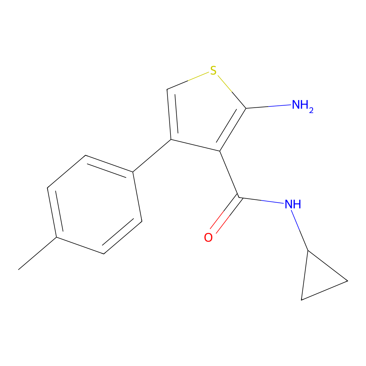 2-amino-N-cyclopropyl-4-(4-methylphenyl)thiophene-3-carboxamide molecular structure, CAS 590356-72-2
