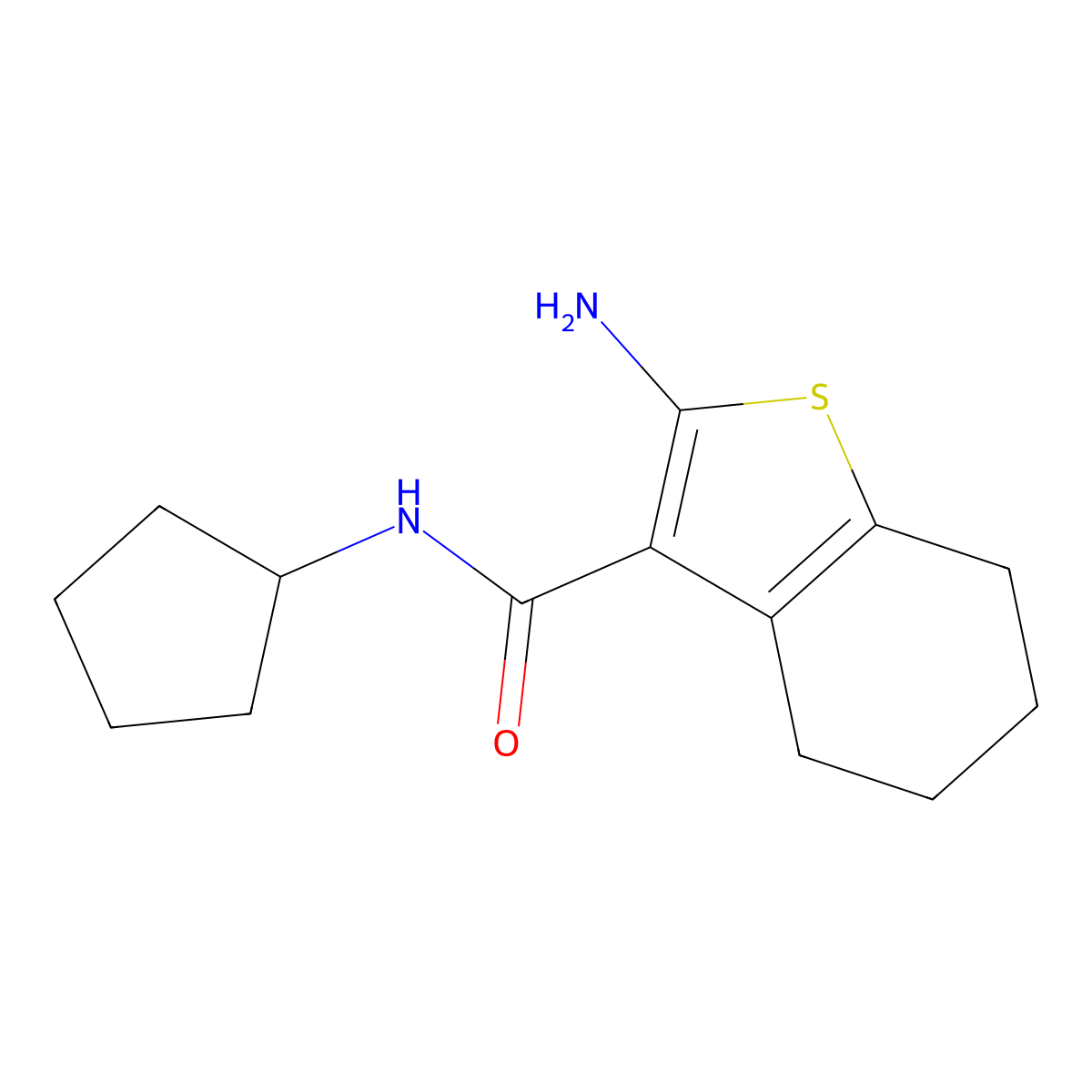 2-amino-N-cyclopentyl-4,5,6,7-tetrahydro-1-benzothiophene-3-carboxamide molecular structure, CAS 590356-73-3