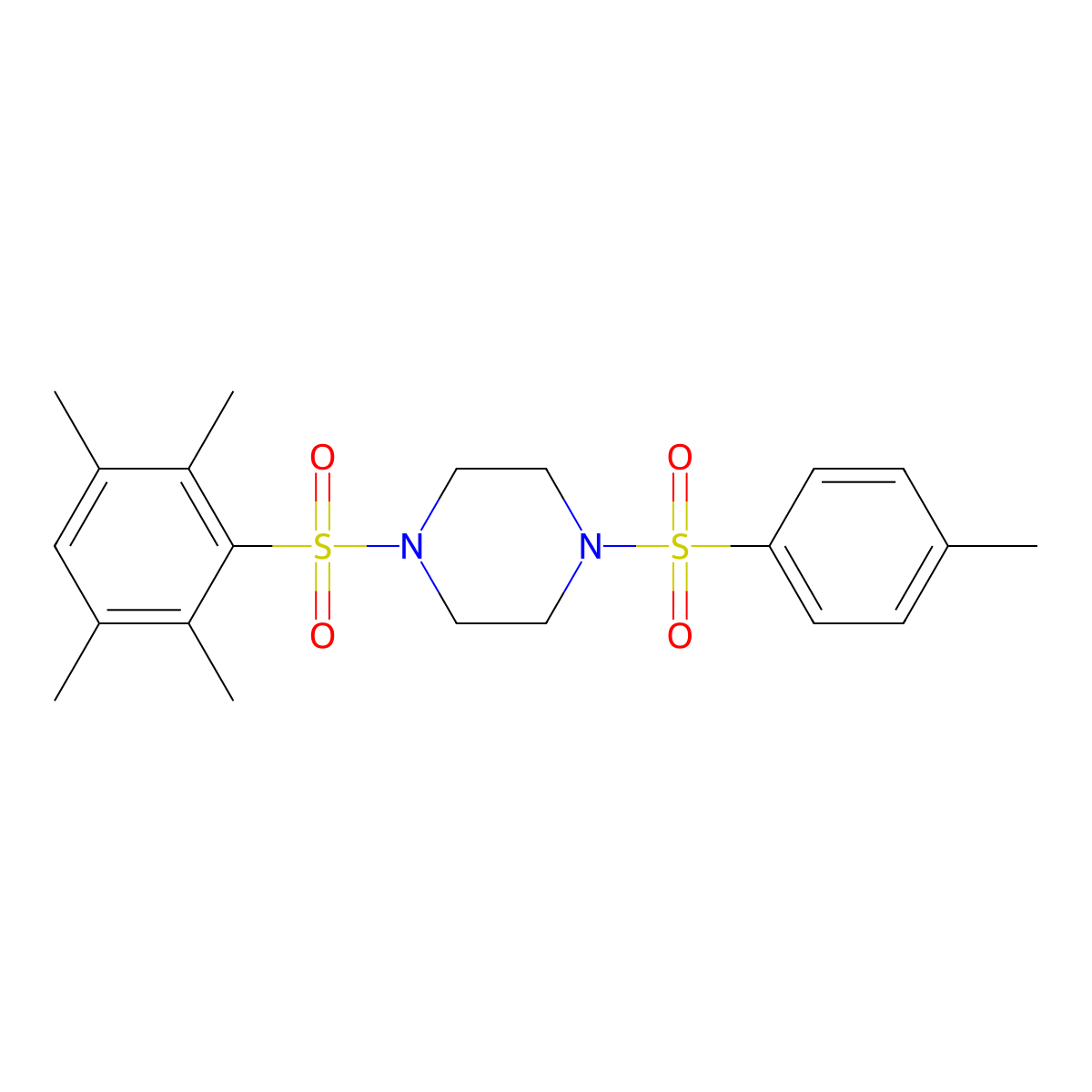1-[(4-Methylphenyl)sulfonyl]-4-[(2,3,5,6-tetramethylphenyl)sulfonyl]piperazine molecular structure, CAS 590356-88-0