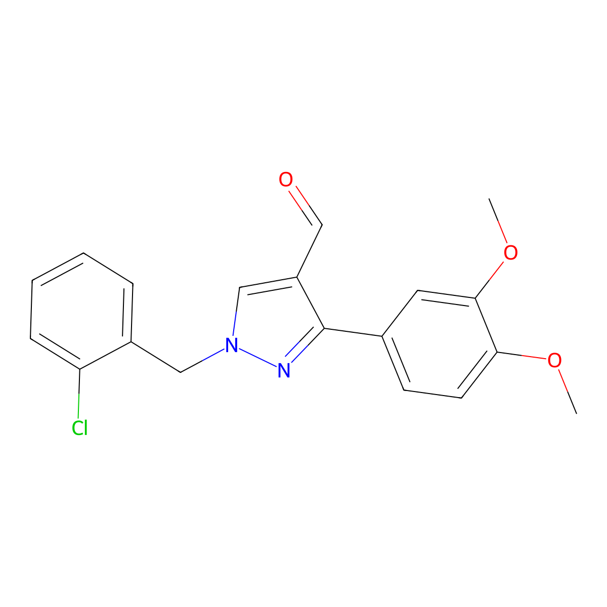 1-(2-chlorobenzyl)-3-(3,4-dimethoxyphenyl)-1H-pyrazole-4-carbaldehyde molecular structure, CAS 590357-02-1