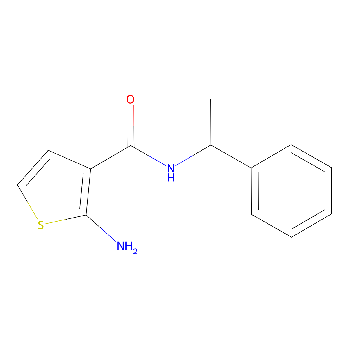 2-amino-N-(1-phenylethyl)thiophene-3-carboxamide molecular structure, CAS 590357-10-1