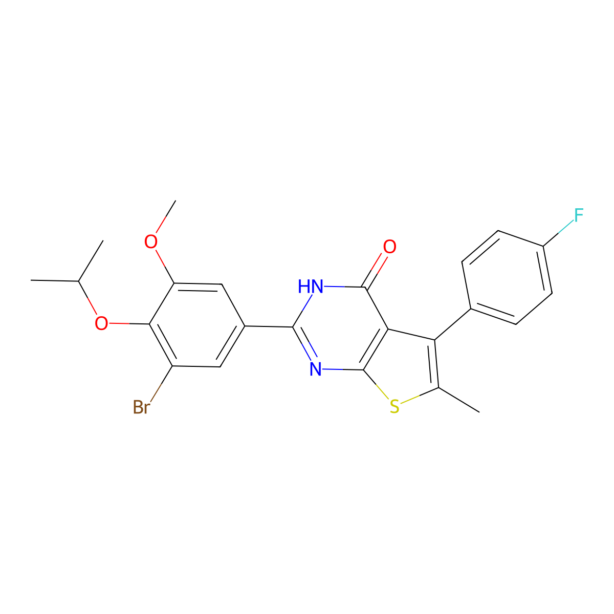 2-(3-bromo-5-methoxy-4-propan-2-yloxyphenyl)-5-(4-fluorophenyl)-6-methyl-3H-thieno[2,3-d]pyrimidin-4-one molecular structure, CAS 590357-11-2