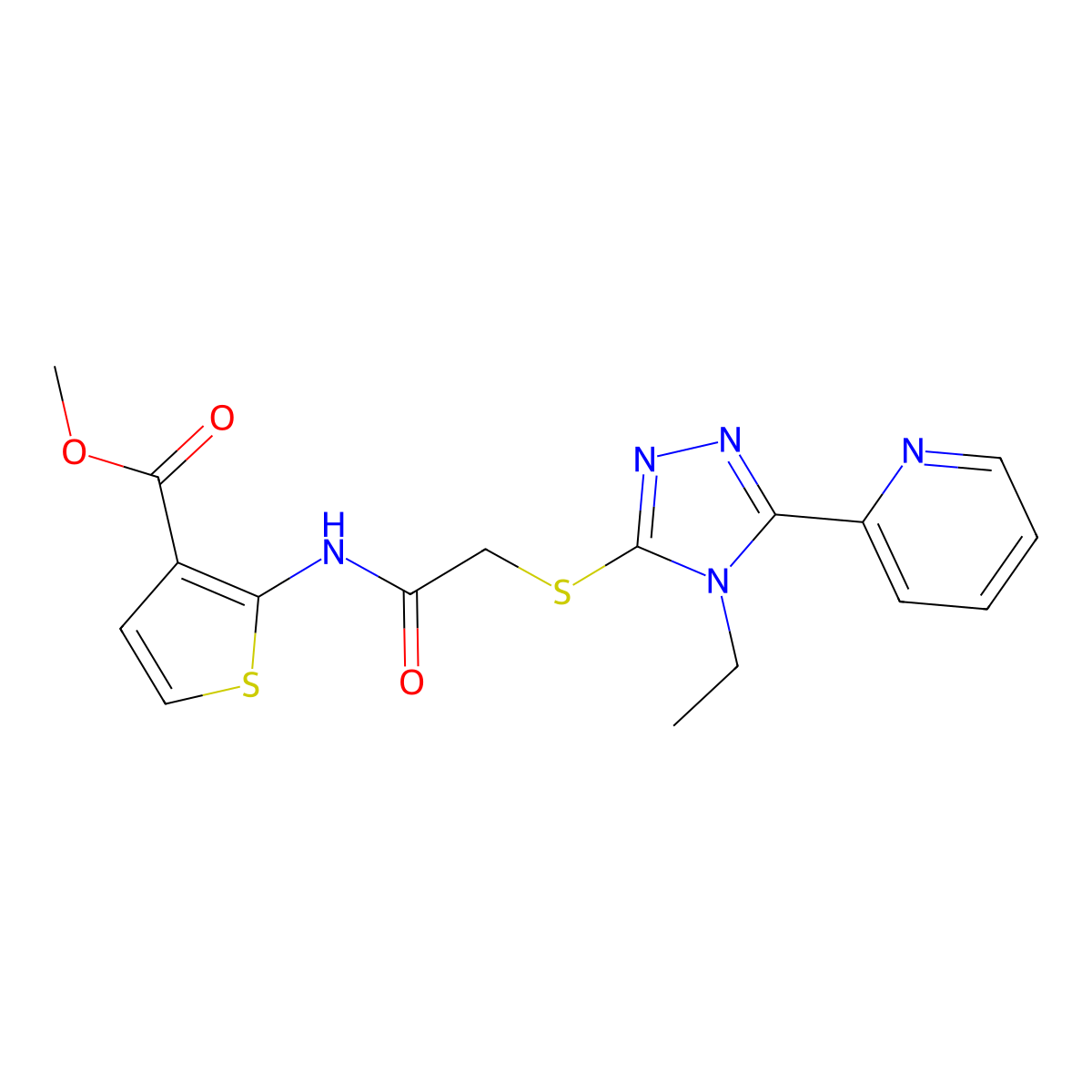 methyl 2-[({[4-ethyl-5-(pyridin-2-yl)-4H-1,2,4-triazol-3-yl]sulfanyl}acetyl)amino]thiophene-3-carboxylate molecular structure, CAS 590357-26-9