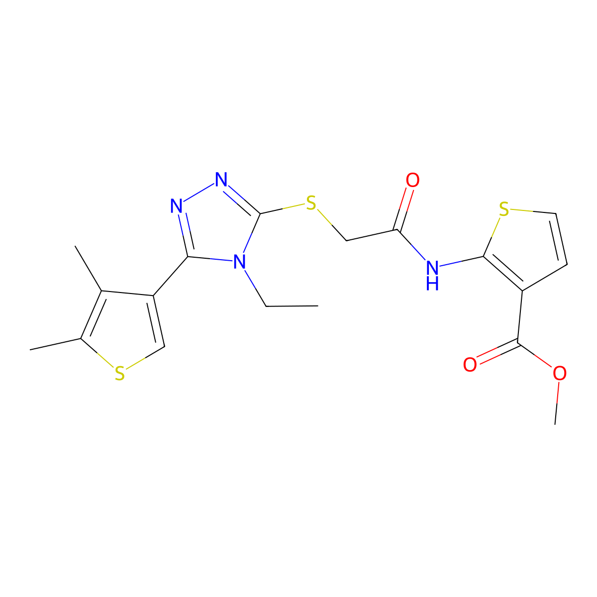 methyl 2-[({[5-(4,5-dimethylthiophen-3-yl)-4-ethyl-4H-1,2,4-triazol-3-yl]sulfanyl}acetyl)amino]thiophene-3-carboxylate molecular structure, CAS 590357-28-1