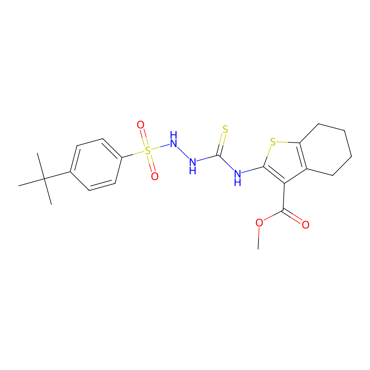 Methyl 2-[({2-[(4-tert-butylphenyl)sulfonyl]hydrazinyl}carbonothioyl)amino]-4,5,6,7-tetrahydro-1-benzothiophene-3-carboxylate molecular structure, CAS 590357-59-8