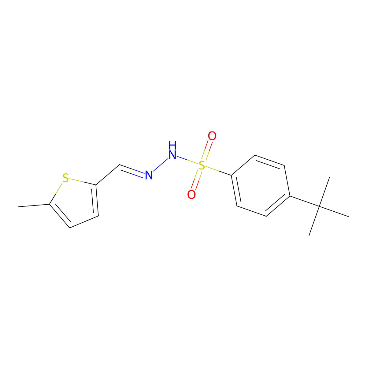 4-tert-butyl-N-[(E)-(5-methylthiophen-2-yl)methylideneamino]benzenesulfonamide molecular structure, CAS 590358-00-2