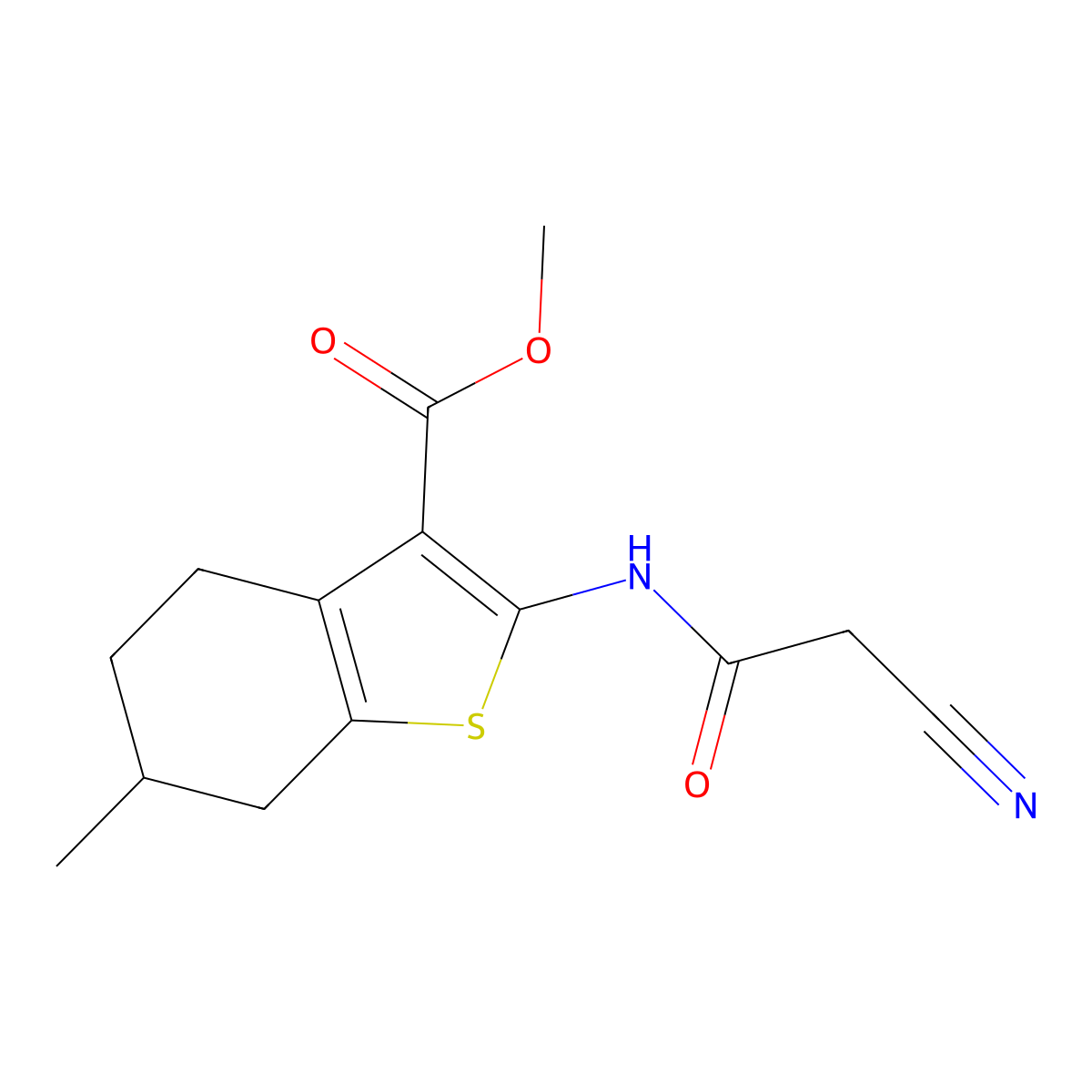 Methyl 2-[(cyanoacetyl)amino]-6-methyl-4,5,6,7-tetrahydro-1-benzothiophene-3-carboxylate molecular structure, CAS 590358-29-5
