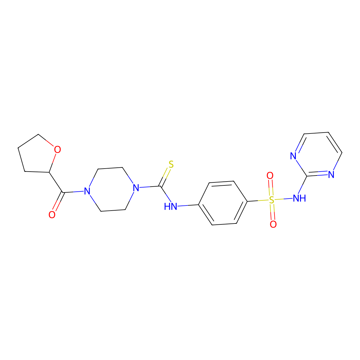 4-(oxolane-2-carbonyl)-N-[4-(pyrimidin-2-ylsulfamoyl)phenyl]piperazine-1-carbothioamide molecular structure, CAS 590358-51-3