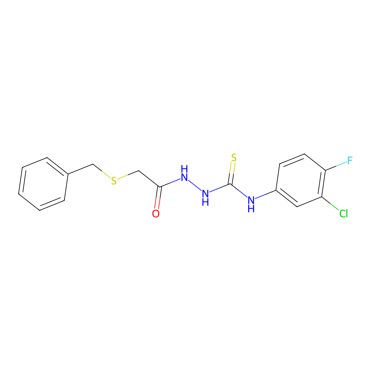 1-[(2-Benzylsulfanylacetyl)amino]-3-(3-chloro-4-fluorophenyl)thiourea molecular structure, CAS 590358-69-3