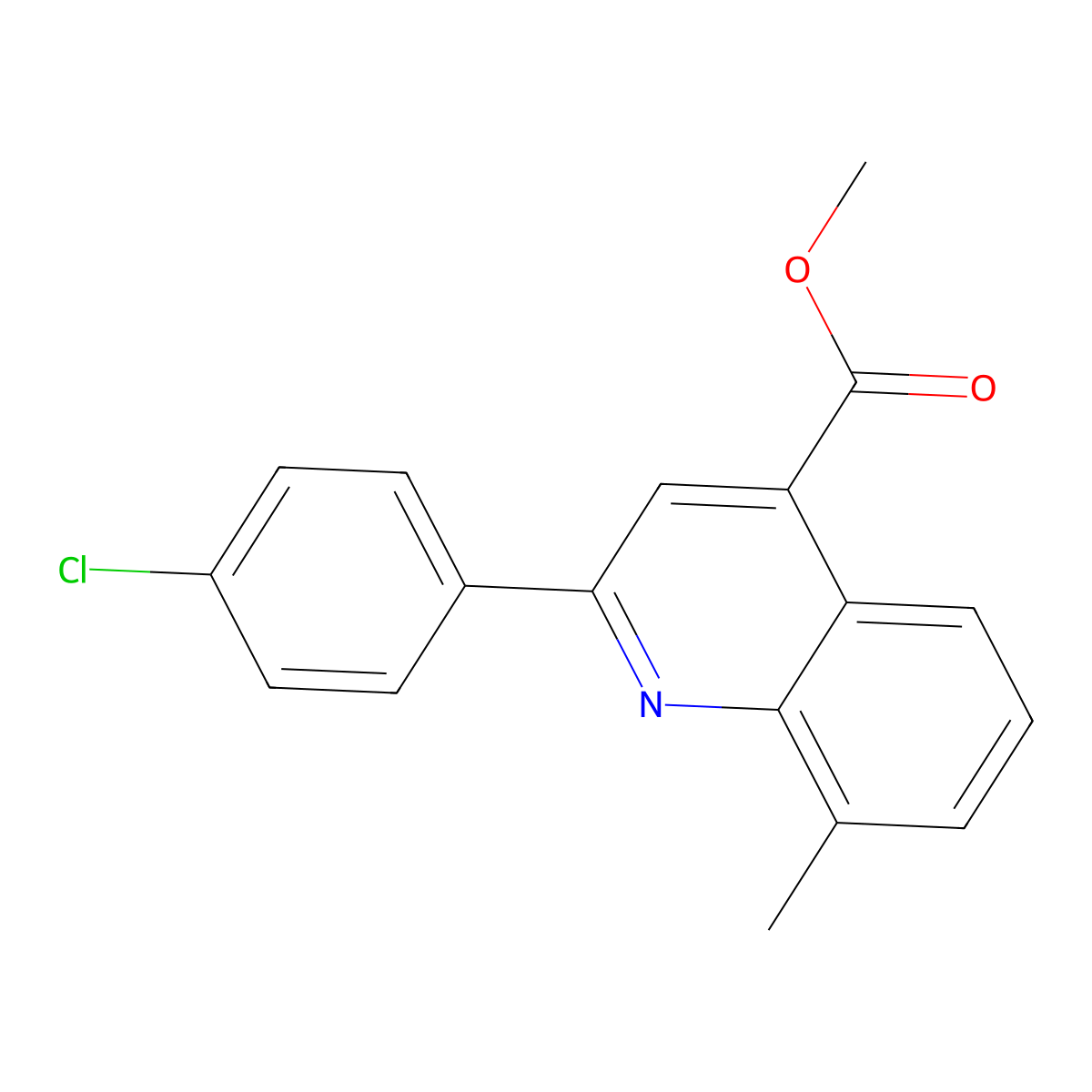 Methyl 2-(4-chlorophenyl)-8-methylquinoline-4-carboxylate molecular structure, CAS 590359-09-4