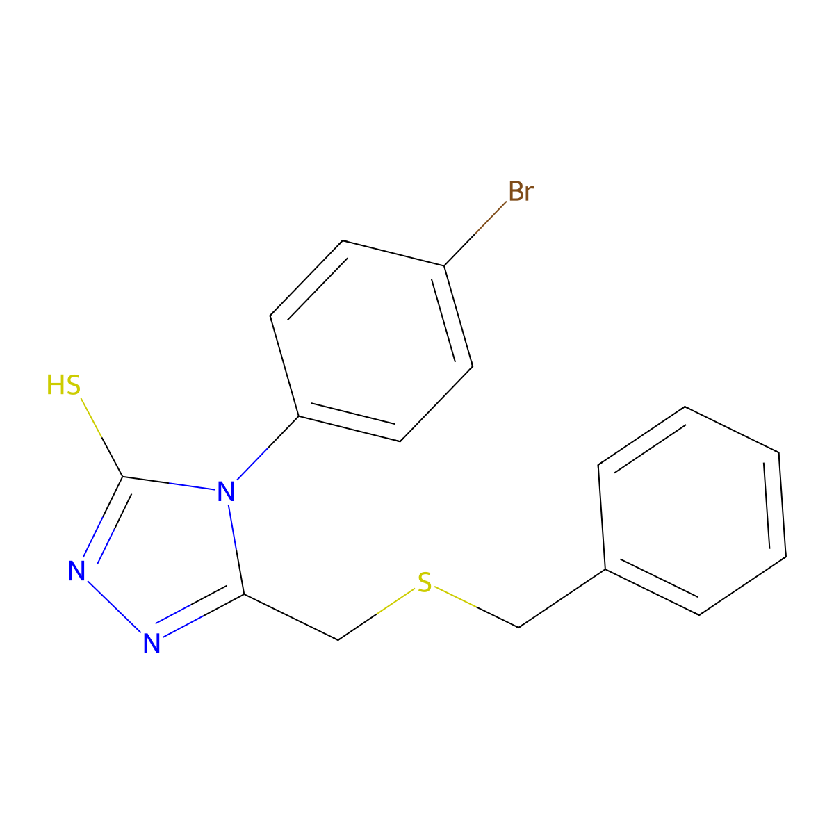 3-(benzylsulfanylmethyl)-4-(4-bromophenyl)-1H-1,2,4-triazole-5-thione molecular structure, CAS 590359-23-2