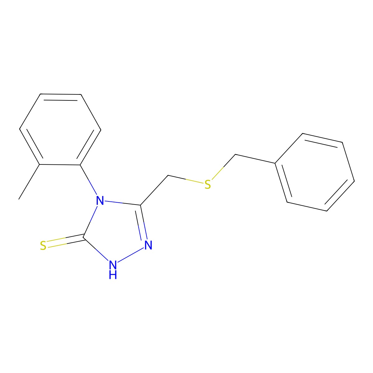 3-(benzylsulfanylmethyl)-4-(2-methylphenyl)-1H-1,2,4-triazole-5-thione molecular structure, CAS 590359-24-3