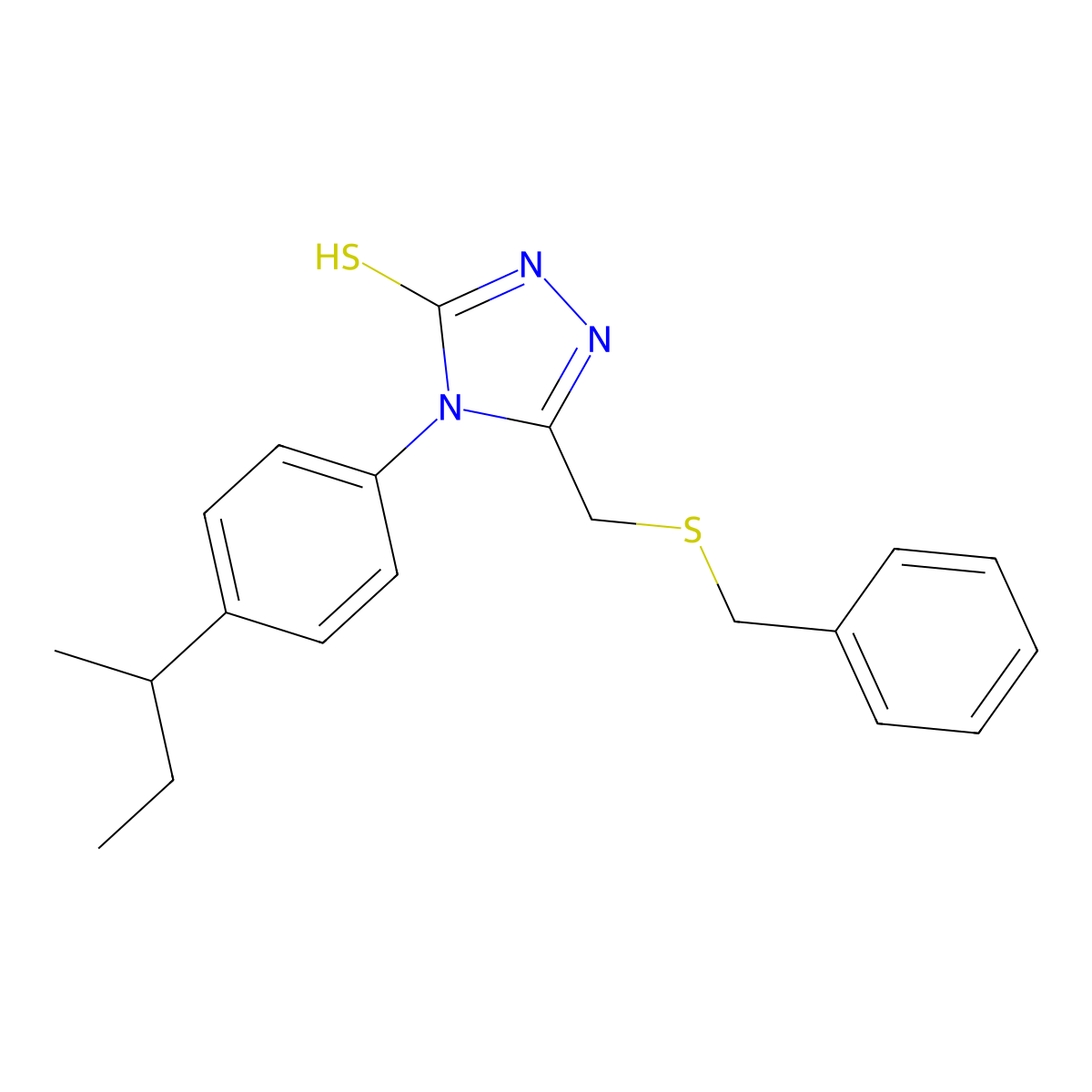 3-(benzylsulfanylmethyl)-4-(4-butan-2-ylphenyl)-1H-1,2,4-triazole-5-thione molecular structure, CAS 590359-30-1