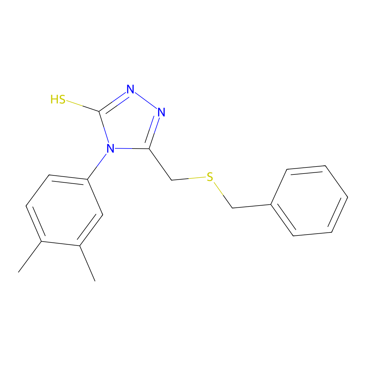 3-(benzylsulfanylmethyl)-4-(3,4-dimethylphenyl)-1H-1,2,4-triazole-5-thione molecular structure, CAS 590359-31-2