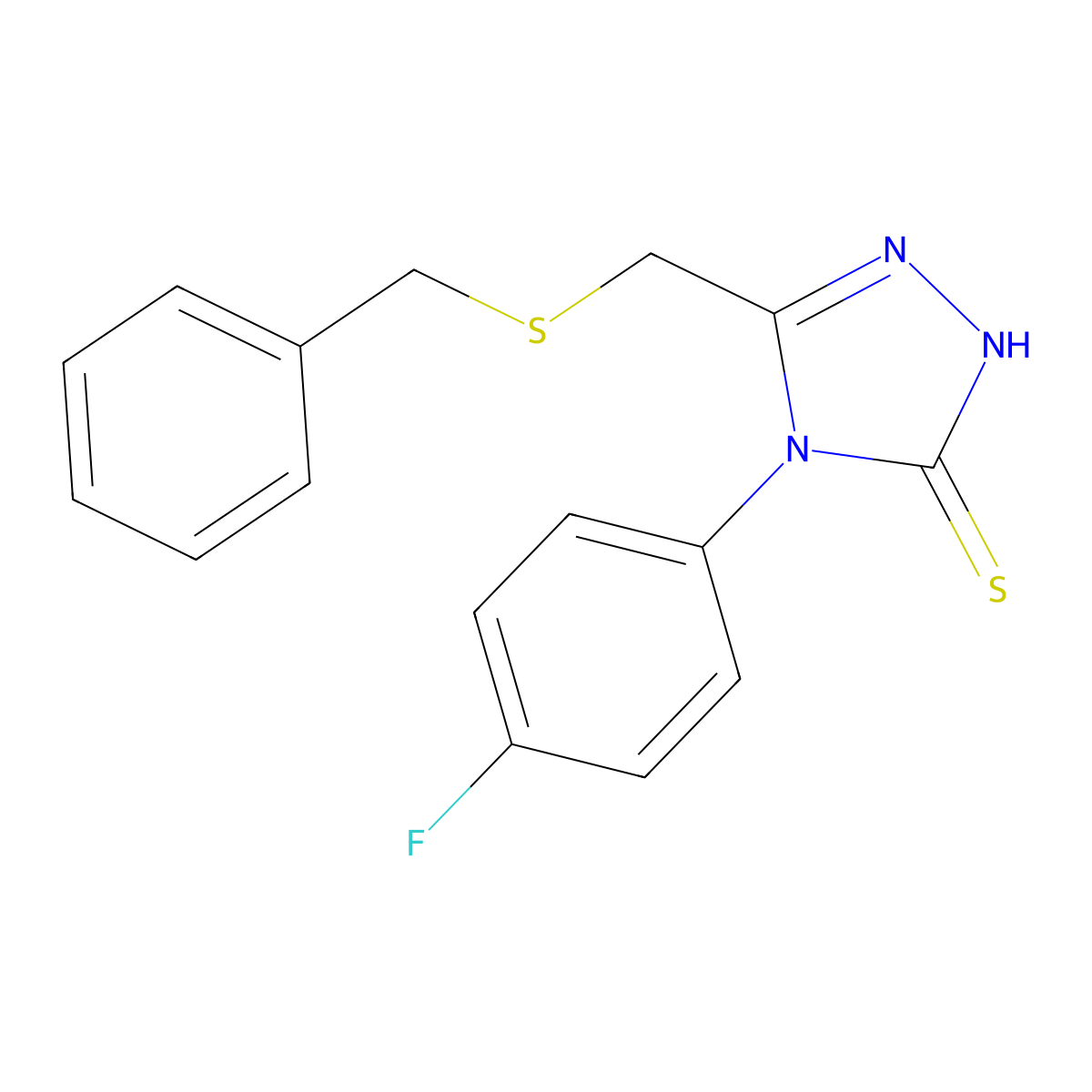 3-(benzylsulfanylmethyl)-4-(4-fluorophenyl)-1H-1,2,4-triazole-5-thione molecular structure, CAS 590359-33-4
