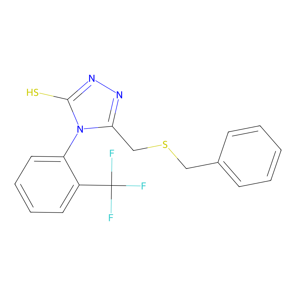 3-(benzylsulfanylmethyl)-4-[2-(trifluoromethyl)phenyl]-1H-1,2,4-triazole-5-thione molecular structure, CAS 590359-48-1