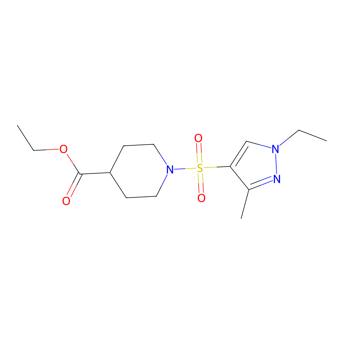 Ethyl 1-[(1-ethyl-3-methylpyrazol-4-yl)sulfonyl]piperidine-4-carboxylate molecular structure, CAS 590360-02-4