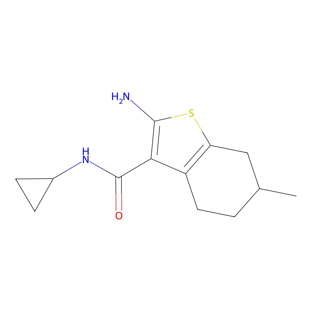 2-amino-N-cyclopropyl-6-methyl-4,5,6,7-tetrahydro-1-benzothiophene-3-carboxamide molecular structure, CAS 590360-08-0